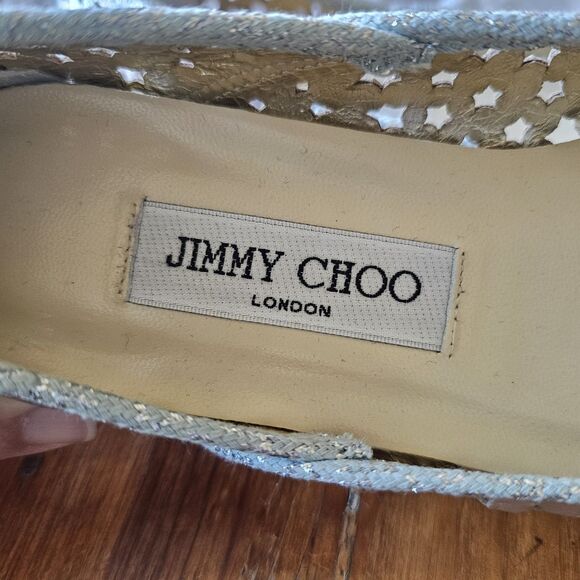 Jimmy Choo Metallic Silver Leather Flats Star Laser Cutout Napa Ballet EU 37.5 - Picture 6 of 8